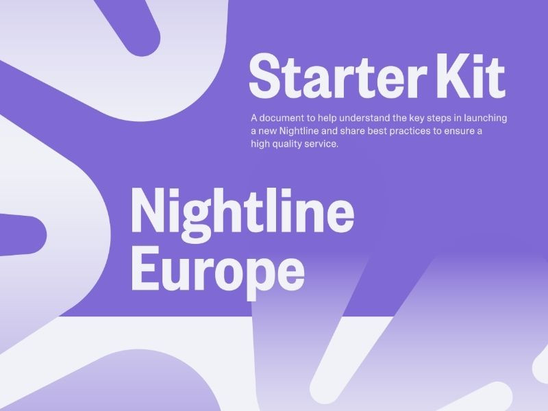 Cover of the Nightline Europe Starter Kit featuring a purple and white design with the title “Starter Kit” and a subtitle about launching new Nightlines across Europe.