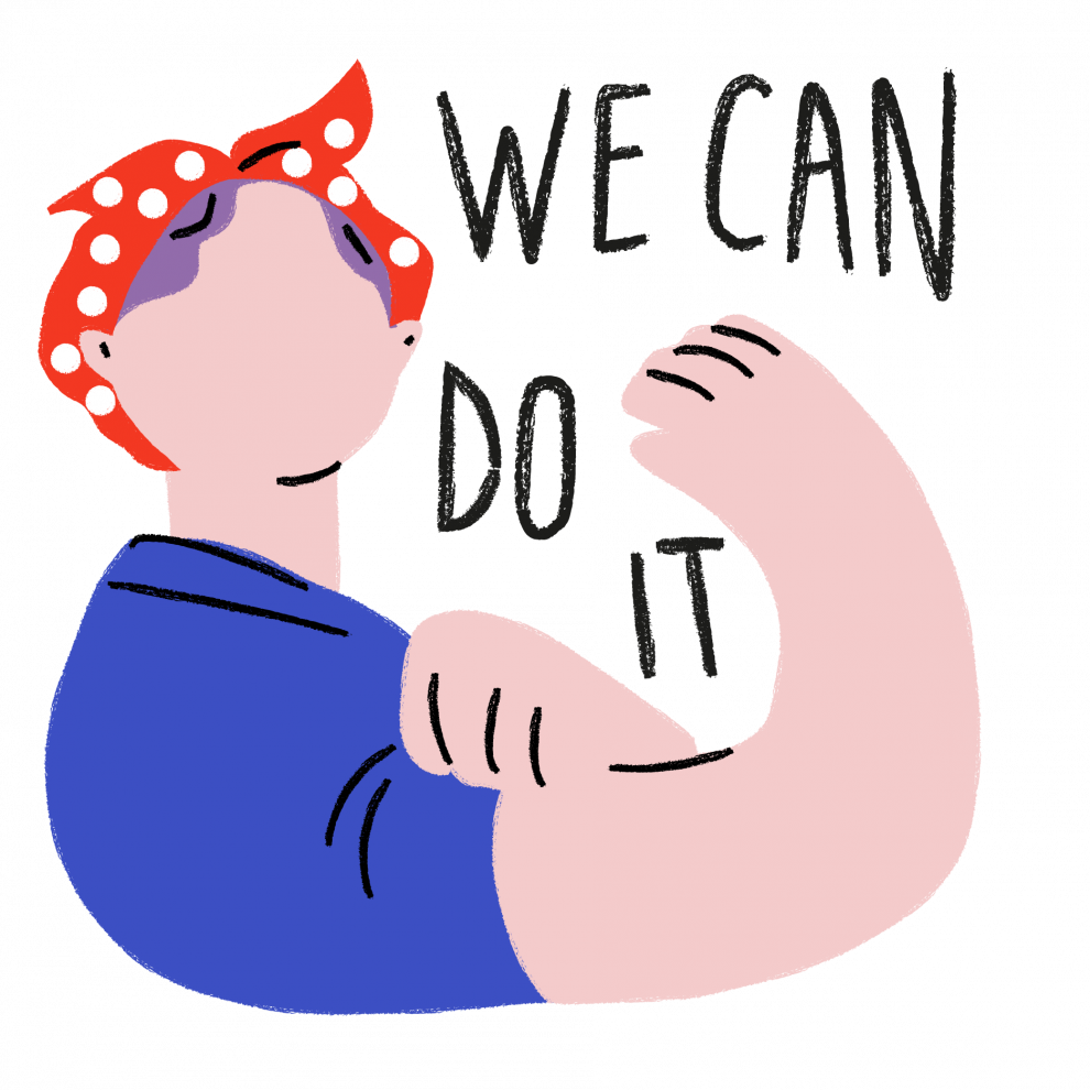 Illustration de femme montrant ses biceps avec le message "we can do it"