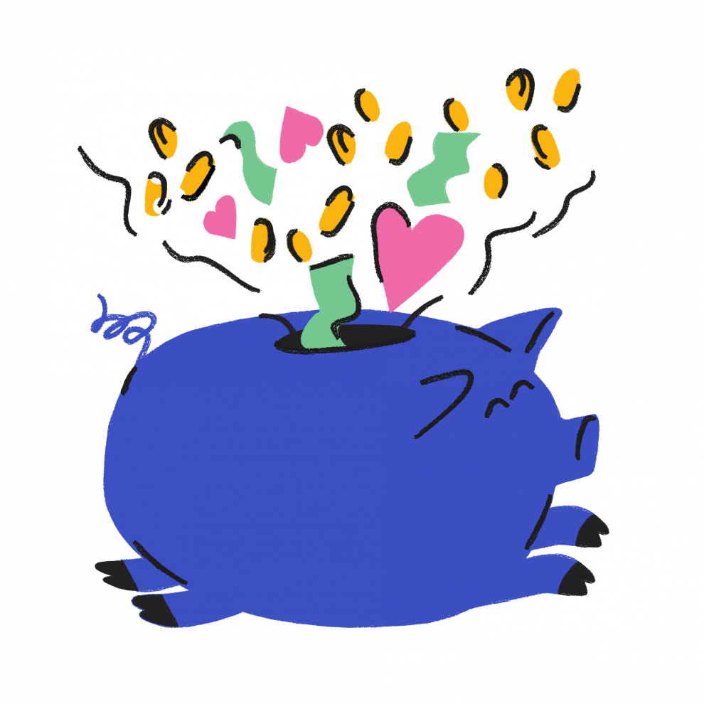 Illustration of a running piggy bank