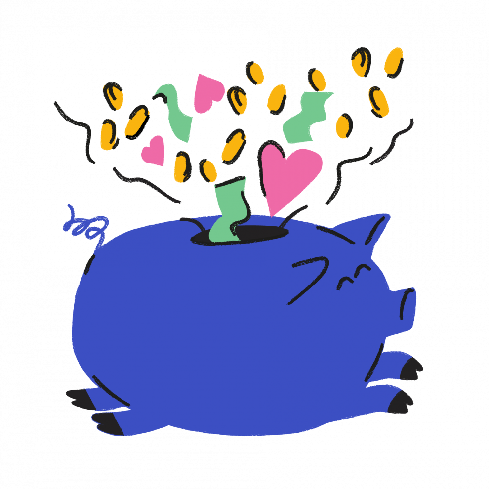 Illustration of a running piggy bank