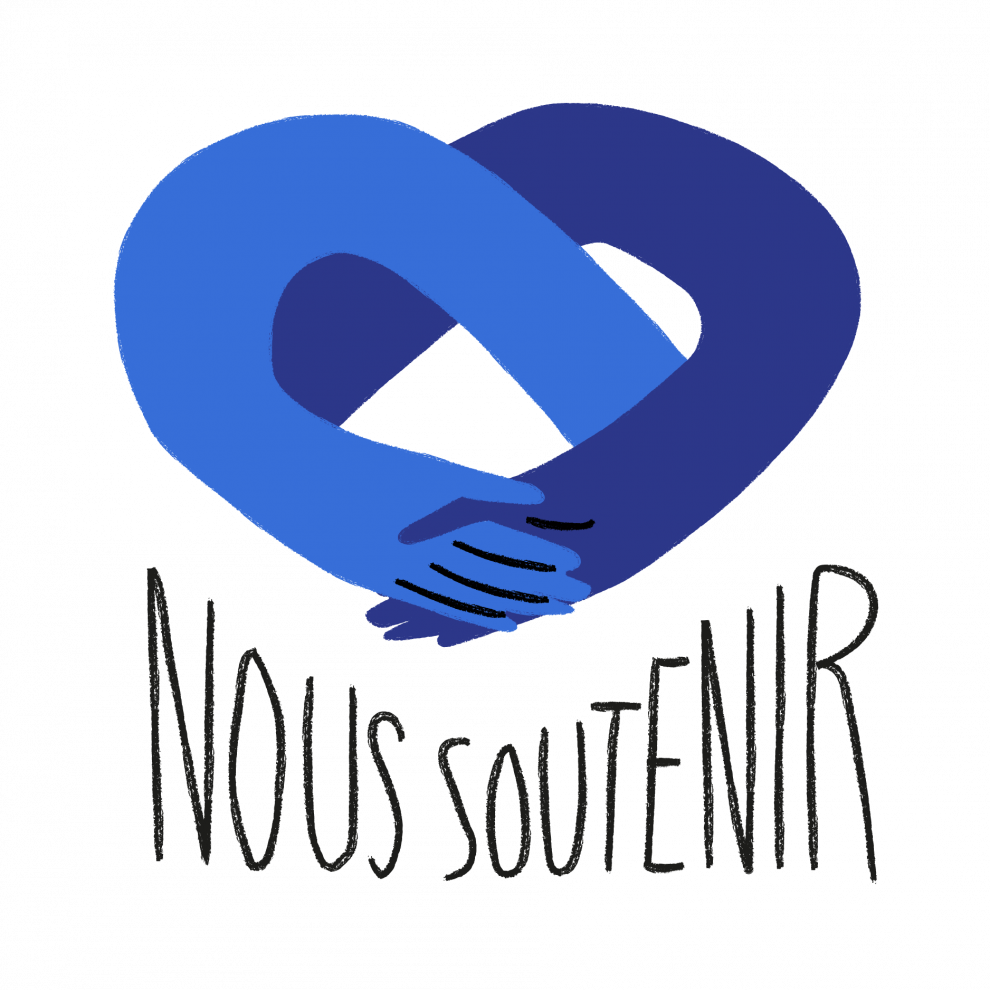 Icône en forme de cœur bleu avec le texte 'Nous soutenir', symbolisant le soutien à Nightline