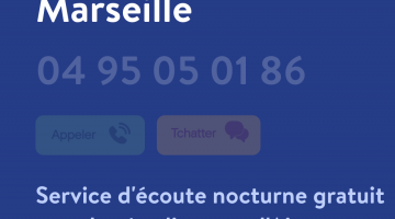 Image avec le numéro de la ligne d’écoute de l’antenne Nightline d’Aix-Marseille et les boutons d’appels et de tchat.